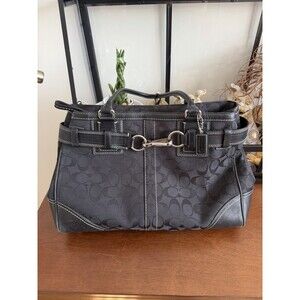 Coach Signature Hampton Satchel Black Jacquard Leather Trim Tote Bag 10246 Y2K